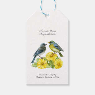 November Geboortemaand Bloem Chrysant Vogels Cadeaulabel