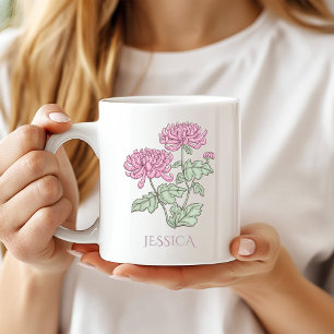 November Geboortemaand Bloem Paarse Chrysant Koffiemok