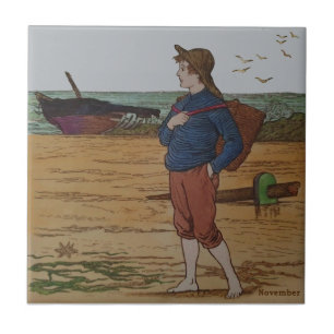 November Hand Colored Wedgwood Antiek Repro Tegeltje