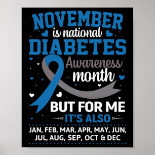 November is Diabetes Awareness Month Blue en Grey Poster