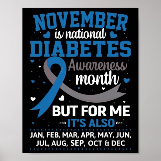 November is Diabetes Bewustmakingsblauw en Grijs Poster (Voorkant)