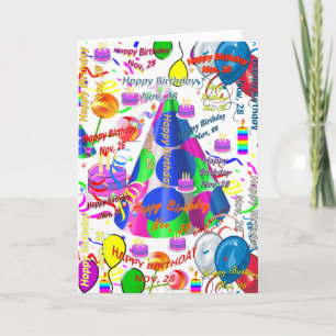 novembre, 28 Anniversaire Carte de voeux pliée