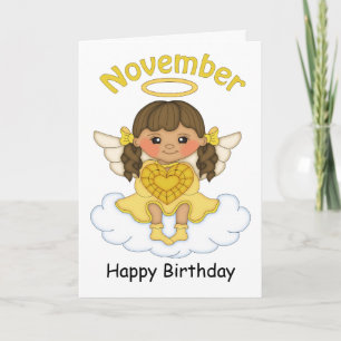 novembre Birthstone Angel Brunette Carte d'anniver