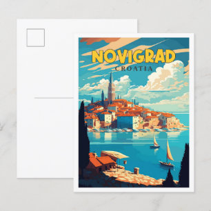 Novigrad Kroatië vintage reisillustratie Briefkaart