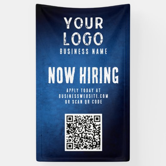 Now Hiring Banner QR Code Blue Grunge Gradient (Verticaal)