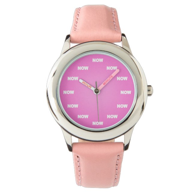 "NOW" horloge (roze) (Voorkant)