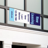 Now Leasing Apartment Name Light Dark Blue & White Spandoek (Buitenkant Gebouw)