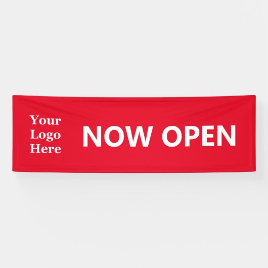 NOW OPEN Bright Red White Business with Logo Spandoek (Horizontaal)