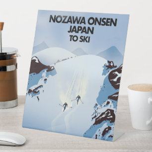 Nozawa Onsen Japan ski print. Reclamebord Met Voetstuk