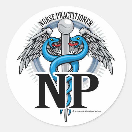 NP Blue Caduceus Ronde Sticker (Voorkant)