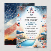 Nu BBQ Rood Wit Blauw USA Vlag 4th van juli Party Kaart (Voorkant / Achterkant)