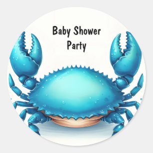 Nu Beach Ocean Catch Navy Blue Crab Baby shower Ronde Sticker
