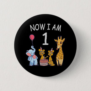 Nu ben ik 1 jaar oud 1e verjaardag in de dierentui ronde button 5,7 cm
