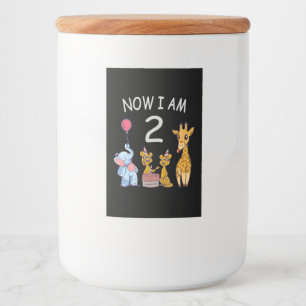 Nu ben ik 2 jaar oud, 2e verjaardag in de dierentu voedselcontainer etiket