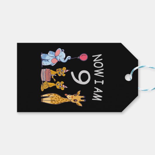 Nu ben ik negen jaar oud op de dierentuin cadeaulabel (Voorkant (Horizontaal))