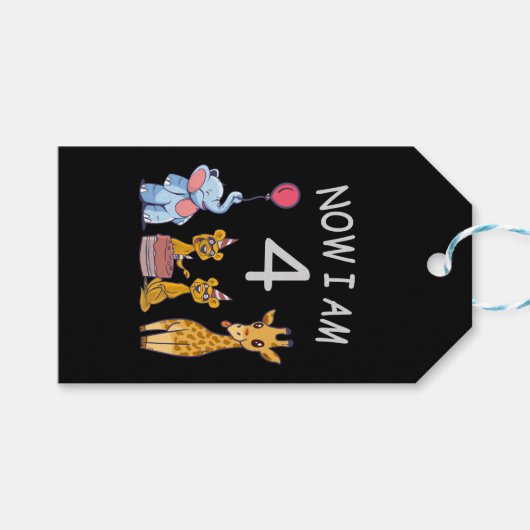 Nu ben ik vierjarige vierde verjaardag in de diere cadeaulabel (Voorkant (Horizontaal))