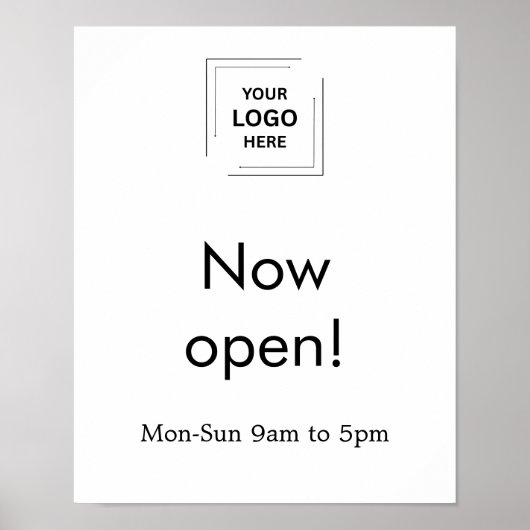 Nu geopend | Openingstijden Bedrijf Logo Wit Poster (Voorkant)