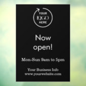 Nu geopend | Openingstijden Bedrijfslogo Zwart Raamsticker (Vel 3)