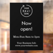 Nu geopend | Openingstijden Bedrijfslogo Zwart Raamsticker (Vel 2)