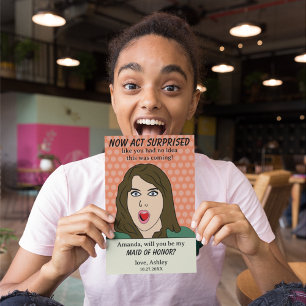 Nu handelen verrast   Retro Pop Art Maid of Honor Kaart