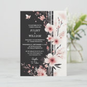 Nu hout bamboe roze Sakura kersenbloesem bruiloft Kaart (Staand voorkant)