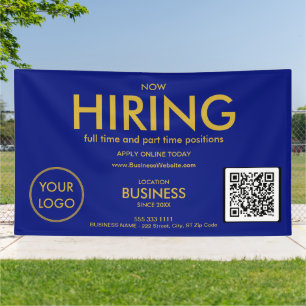 Nu huren van Modern Gold Business Logo QR Code Blu Spandoek