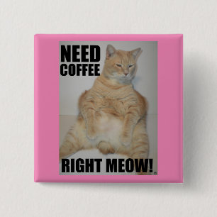 NU KOFFIE NODIG! Manx Kat Zit Grappig Vierkante Button 5,1 Cm