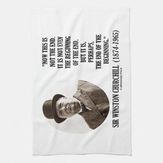 Nu niet het begin van het einde (Winston Churchill Theedoek (Verticaal)