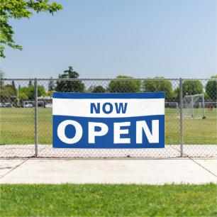 Nu Open Business Blue White — groots buitenteken Spandoek