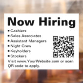 Nu personeel gezocht Zwart en Wit Retail Scan QR-c Raamsticker (Vel 2)