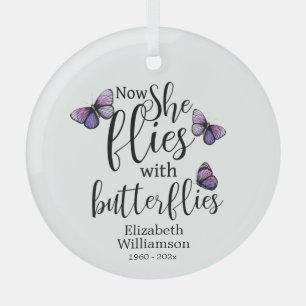 Nu vliegt ze met Butterflies Memorial Glas Ornament