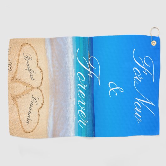Nu voor altijd | Harten in zand-strand Golfhanddoek (Horizontaal)