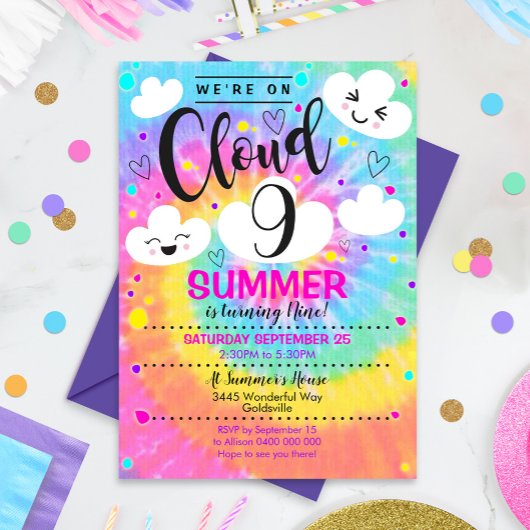 Nuage 9 Invitation Anniversaire Tie Dye Arc en cie