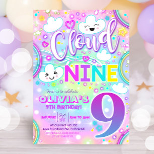 Nuage 9 Invitation d'anniversaire Rainbow Neon