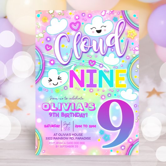 Nuage 9 Invitation d'anniversaire Rainbow Neon