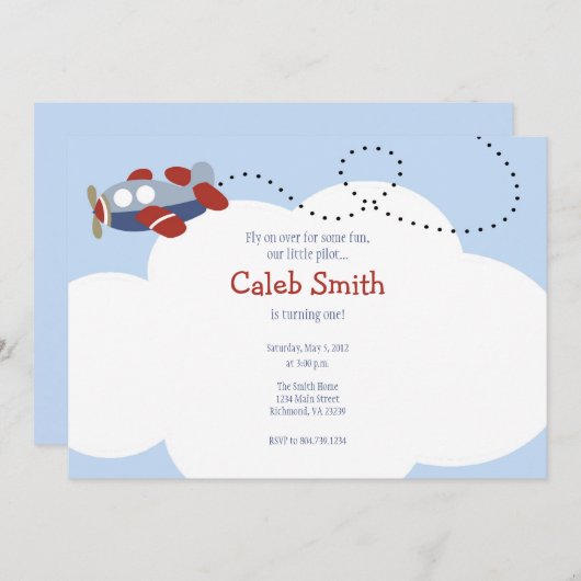 Nuage d'avion 1 invitation d'anniversaire (Devant / Derrière)