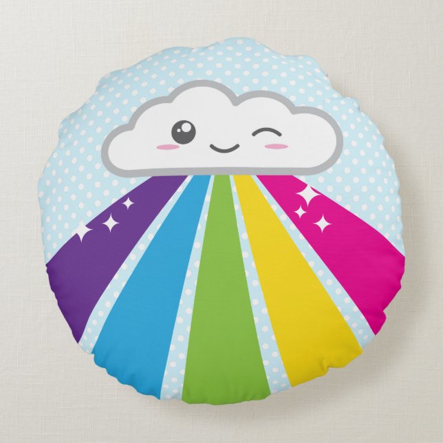 Nuage de Kawaii et coussin rond d'arc-en-ciel (Dos)