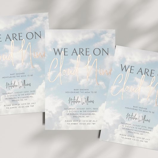 Nuage Neuf Nuages Sky Baby shower Foil Invitation