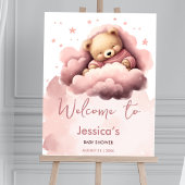 Nuage rose joli ours baby shower affiche de bienve