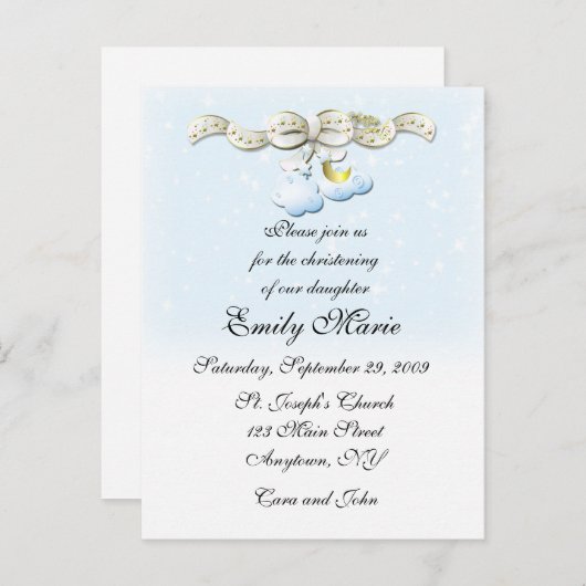 Nuages Bleu Christening Invitation (Devant / Derrière)