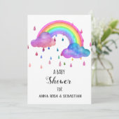 *~* Nuages de pluie Invitation Baby shower arc-en- (Debout devant)