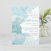 Nuages étoilés - Bleu - Invitation Baby shower (Debout devant)