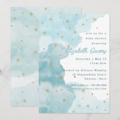 Nuages étoilés - Bleu - Invitation Baby shower (Devant / Derrière)