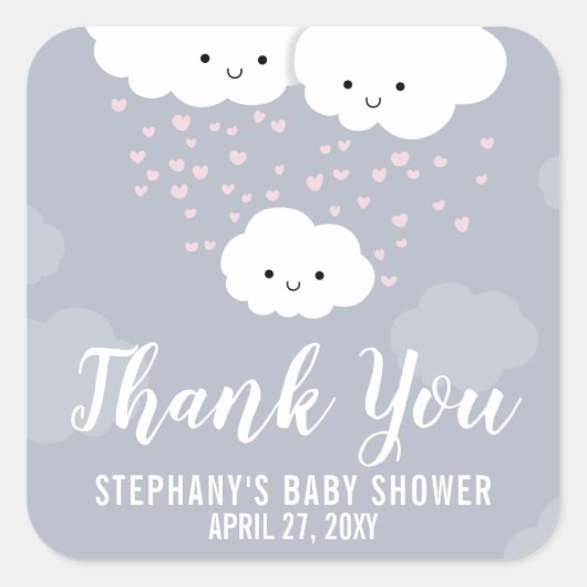 Nuages Famille Gris Baby shower Merci Stickers (Devant)