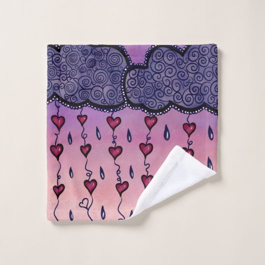 Nuages mignons, coeurs et gouttes de pluie (Gant de toilette)