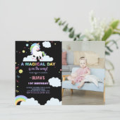 Nuages Unicorn Invitations d'anniversaire avec pho (Debout devant)