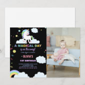 Nuages Unicorn Invitations d'anniversaire avec pho (Devant / Derrière)