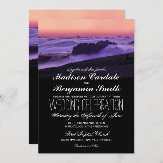 Nuages violets Sunset Mountain Wedding Invitations (Devant / Derrière)