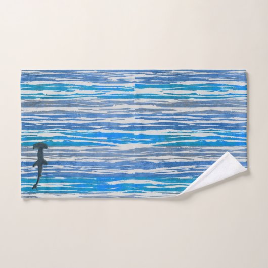 Nuances de Bleu, Gris et Blancs et Requins (Serviette à main)