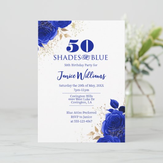 Nuances de bleu Invitation d'anniversaire (Debout devant)